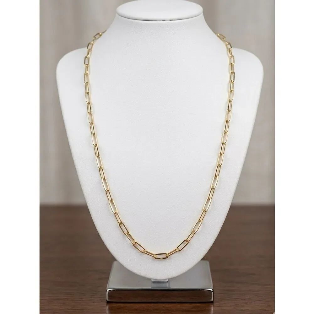 Dainty 3mm Gold Paperclip Necklace 18k Gold Vermeil Link Chain Adjustable New